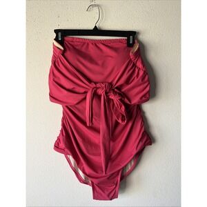 Sundance Pink One Piece Neck tie  Halter Swimsuit Size XL Preppy